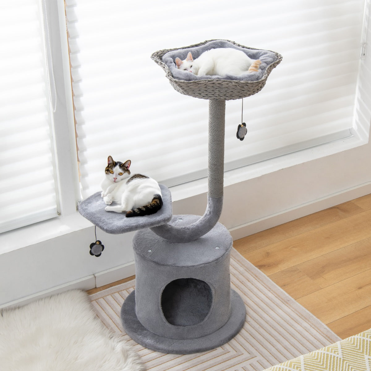 NNECW 106 CM Tall Cat Tree with Curved Metal Supporting Frame