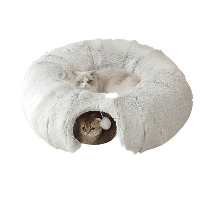 Plush Cat Bed with Hidden Tunnel - Rainbow