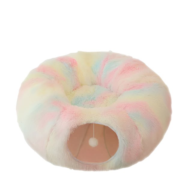 Plush Cat Bed with Hidden Tunnel - Rainbow